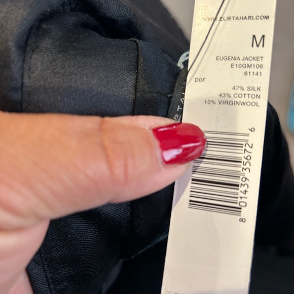 Elie Tahari Black Silk Dress Jacket/Blazer with Crystal Buttons-sz M-NWT - Picture 6 of 10